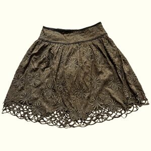 Johnny Was Biya Olive Green Floral Embroidered Skirt Sz Large